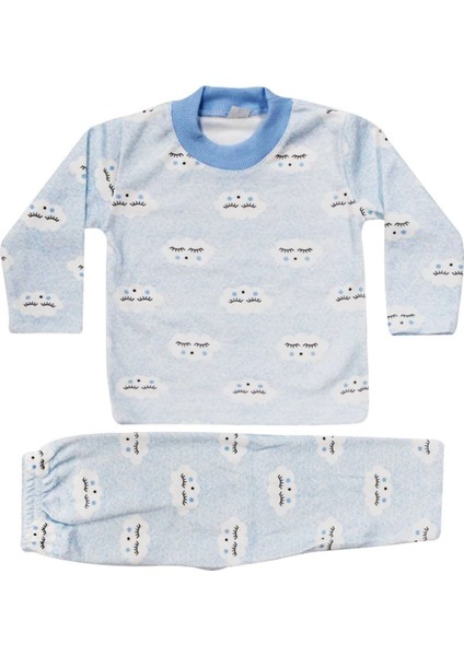 Erkek Bebek Bulut Desenli Alt Üst Mavi 2'li Pijama Takım