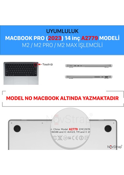 Apple Macbook Pro 2023 14 Inç M2 Pro/max A2779 Uyumlu Kılıf Sert Parlak Üst ve Alt Koruma Kapağı