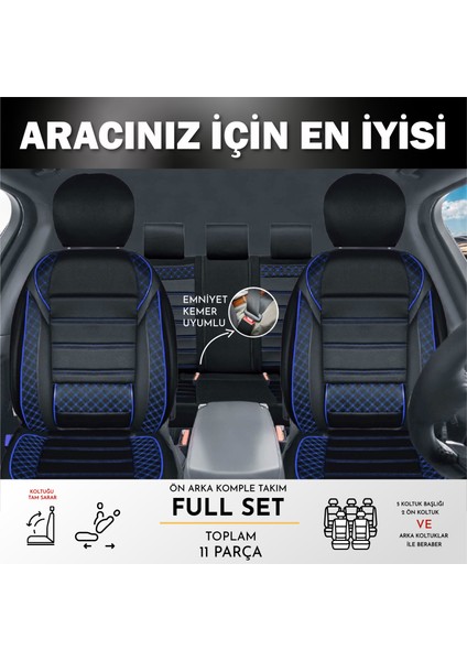 Plus Oto Mitsubishi Colt Uyumlu Plusoto Vera Serisi Siyah-Mavi Oto Koltuk Kılıfı 5'li Takım Set