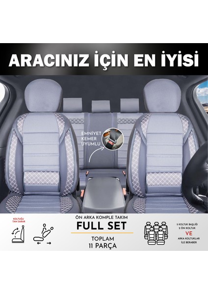 Plus Oto Seat Rapid Uyumlu Plusoto Vera Serisi Füme Oto Koltuk Kılıfı 5'li Takım Set