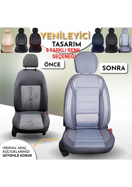 Plus Oto Seat Rapid Uyumlu Plusoto Vera Serisi Füme Oto Koltuk Kılıfı 5'li Takım Set