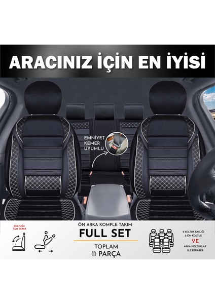 Plus Oto Alfa Romeo Stelvio Uyumlu Plusoto Vera Serisi Siyah-Beyaz Oto Koltuk Kılıfı 5'li Takım Set