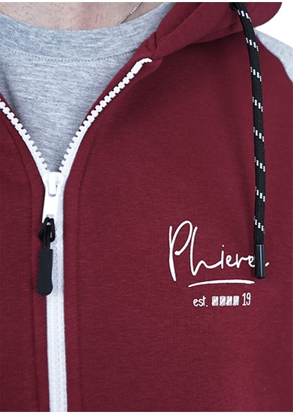 Dıomand Kapşonlu Erkek Sweatshirt- Gri/Bordo fırsatları