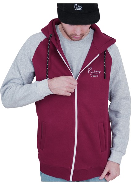 Dıomand Kapşonlu Erkek Sweatshirt- Gri/Bordo indirimleri