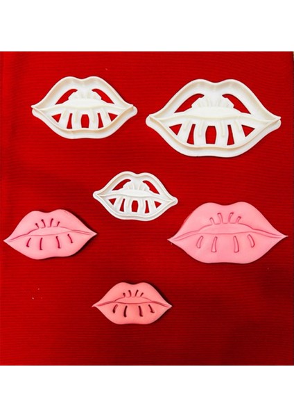 Sevgililer Günü Dudak 3'lü Kurabiye Kalıbı ve Hamur Şekillendirici