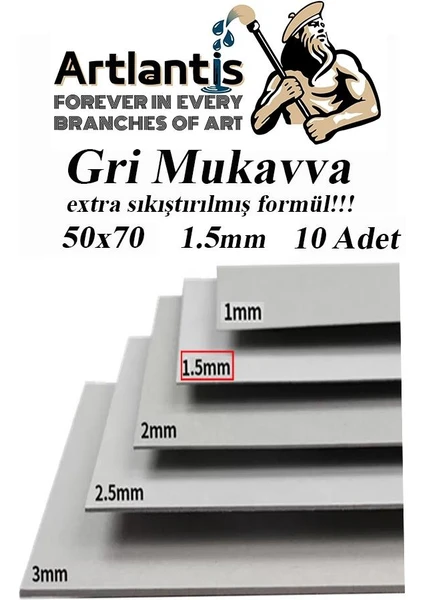 Mukavva Gri 1.5 mm 50X70 cm 10 Adet Sert Karton Ekstra Sıkıştırılmış 50*70 Mukavva Gri Renkli 10 Adet