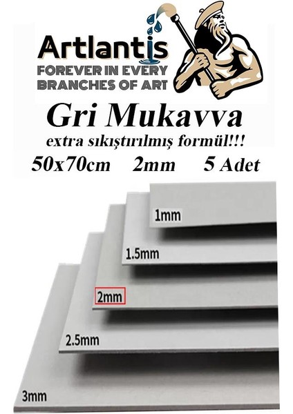 Mukavva Gri 2 mm 50X70 cm 5 Adet Sert Karton Ekstra Sıkıştırılmış 50*70 Mukavva Gri Renkli 2mm 5 Adet