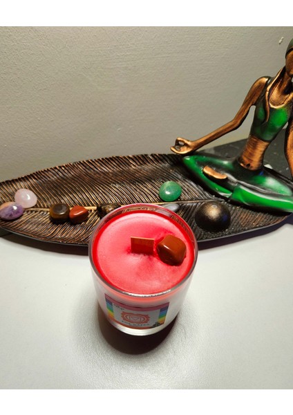 Kök Çakra Meditasyon Yoga Şifa Mumu Hematit Çakra Taşı ve Kök Çakraya Özel Sedir ve Paçuli Kokulu
