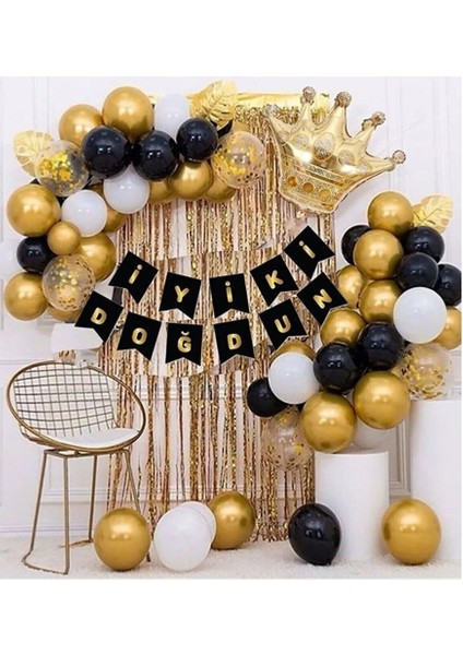 Kral Taçlı Balon Zinciri Doğum Günü Seti Iyi Ki Doğdun Doğum Günü Set