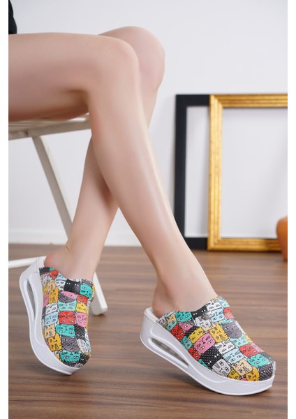 Renkli Kediler Airmax Kadın Tam Ortopedik Anatomik Hastene, Doktor, Hemşire, Aşçı Sabo Terlik