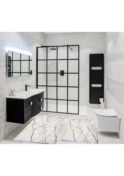 Dijital Baskılı Mermer Desenli Yıkanabilir Kaymaz Taban 2li Banyo Halısı Paspas Klozet Takım