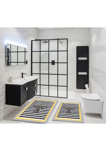 Dijital Baskılı Sarı Fil Desenli Yıkanabilir Kaymaz Taban 2li Banyo Halısı Paspas Klozet Takım