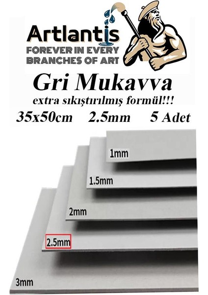 Mukavva Gri 2.5 mm 35X50 cm 5 Adet Sert Karton Ekstra Sıkıştırılmış 35*50 Mukavva Gri Renkli 5 Adet