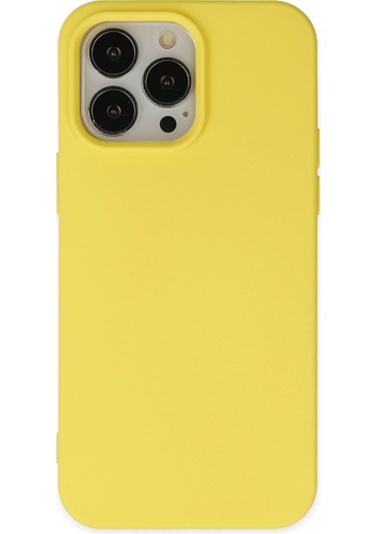 iPhone 14 Pro Kılıf Lansman Nano Içi Kadife Silikon - Sarı