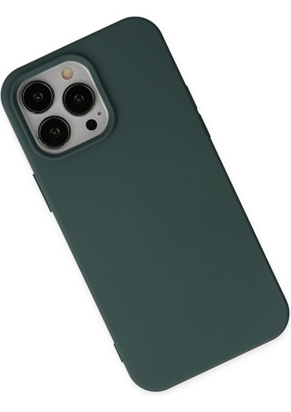 iPhone 14 Pro Max Kılıf Lansman Nano Içi Kadife Silikon - Koyu Yeşil