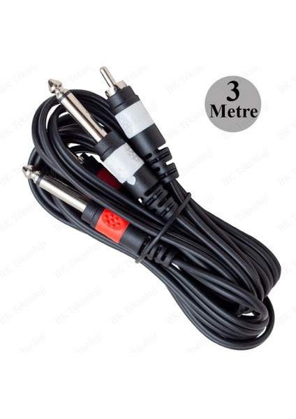 BK Teknoloji 2x 6.35 mm 1/4 Erkek Jack To 2x Rca Erkek Ses Kablosu 3 Metre