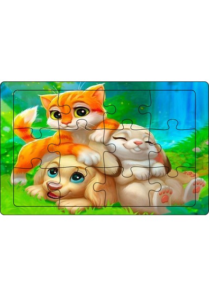 Eğitici - Öğretici 12 Parça 4 Adet Puzzle Seti - 2 Timsah,kedicik,sincaplar,köpek