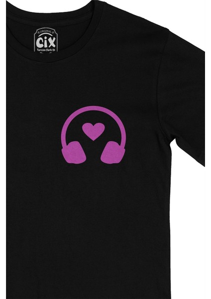 Cix Pembe Müzik Aşkı Cep Logo Tasarımlı Siyah Tişört fiyatları