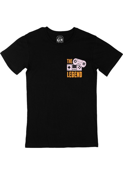 Cix Pembe The Legend Cep Logo Tasarımlı Siyah Tişört