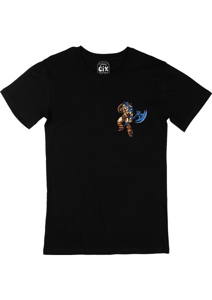 Cix Viking Baltalı Cep Logo Tasarımlı Siyah Tişört