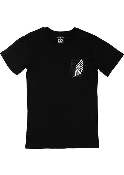 Cix Attack On Titan Logolu Cep Logo Tasarımlı Siyah Tişört