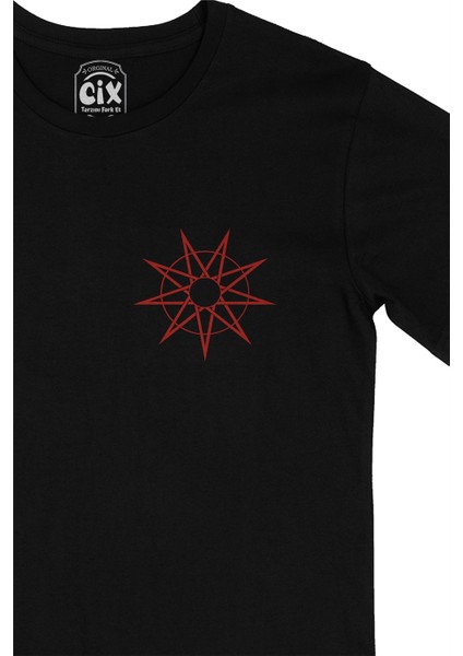 Cix Slipknot Yıldız Logolu Cep Logo Tasarımlı Siyah Tişört