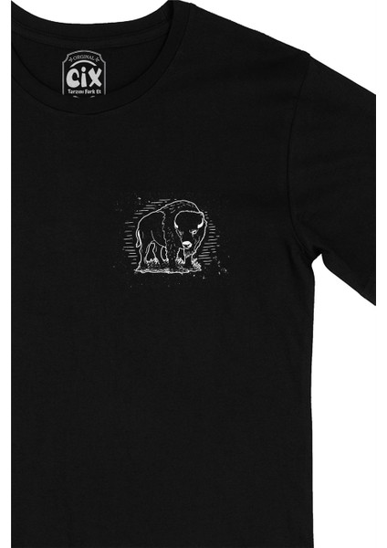 Cix Vahşi Bizonlu Cep Logo Tasarımlı Siyah Tişört fiyatları
