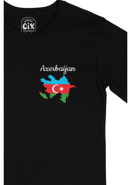 Azerbaycan Haritalı ve Bayraklı Cep Logo Tasarımlı Siyah Tişört fiyatları