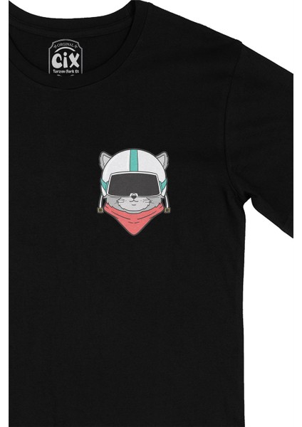 Astronot Kedi Cep Logo Tasarımlı Siyah Tişört fiyatları