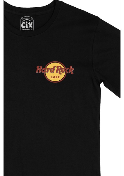 Cix Hard Rock Cafe Cep Logo Tasarımlı Siyah Tişört