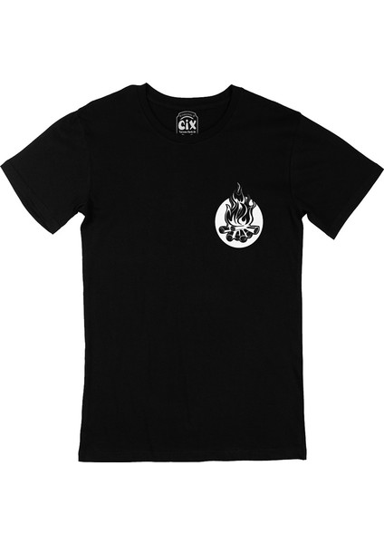 Campfire Cep Logo Tasarımlı Siyah Tişört
