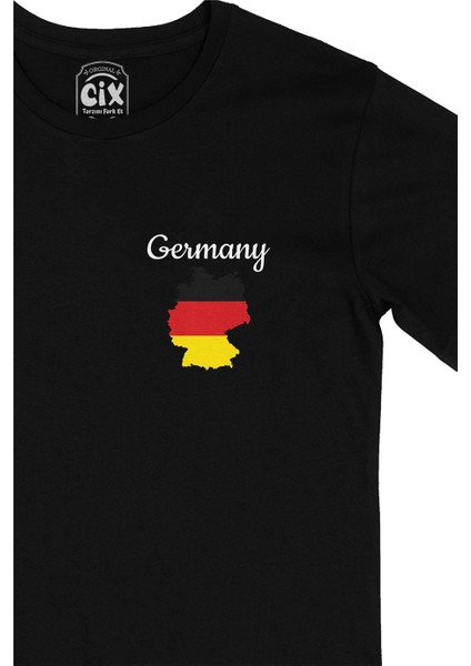 Cix Almanya Haritalı ve Bayraklı Cep Logo Tasarımlı Siyah Tişört fiyatları