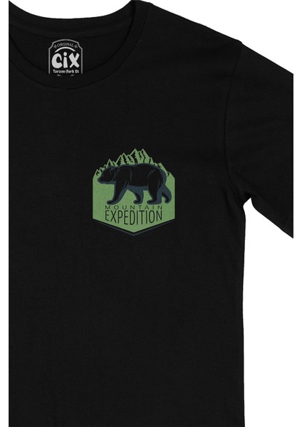 Mountain Expedition Cep Logo Tasarımlı Siyah Tişört