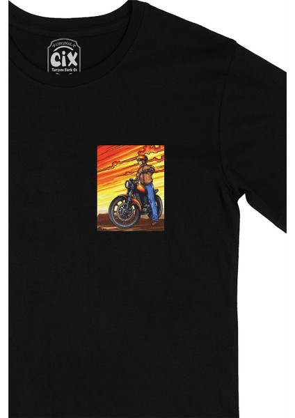 Cix Vintage Moto Racer Cep Logo Tasarımlı Siyah Tişört fiyatları