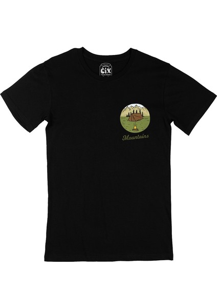 Cix Mountains Cep Logo Tasarımlı Siyah Tişört