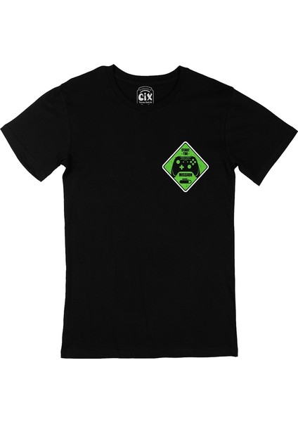 Cix Yeşil Start The Mission Cep Logo Tasarımlı Siyah Tişört