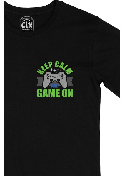 Cix Yeşil Keep Calm Game On Cep Logo Tasarımlı Siyah Tişört fiyatları