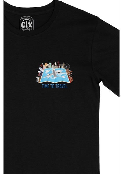 Cix Seyahat Haritası Cep Logo Tasarımlı Siyah Tişört fiyatları