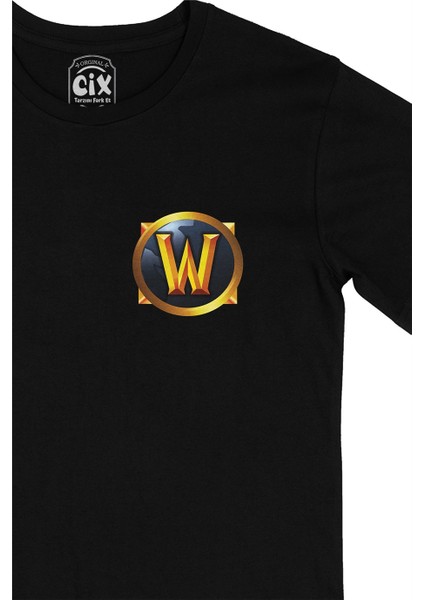 Cix World Of Warcraft Cep Logo Tasarımlı Siyah Tişört