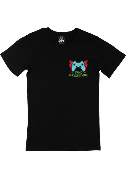 Cix Mavi Game Is Everything Cep Logo Tasarımlı Siyah Tişört