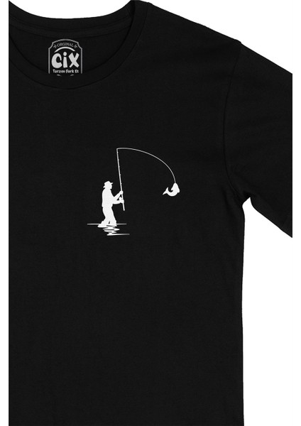 Cix Balıkçı Cep Logo Tasarımlı Siyah Tişört fiyatları