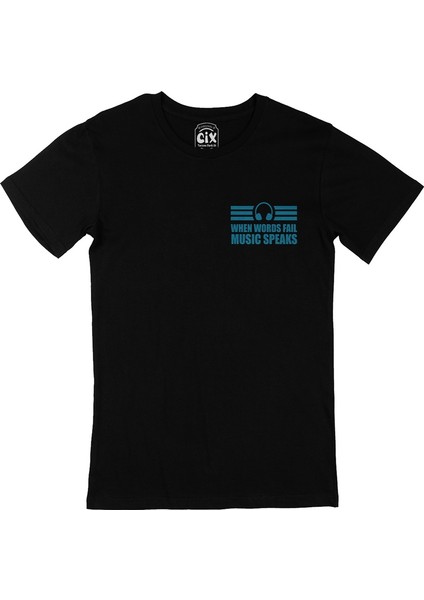 Cix Music Speaks Headphone Cep Logo Tasarımlı Siyah Tişört