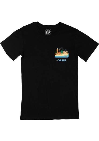 Cix Kıbrıs Cep Logo Tasarımlı Siyah Tişört