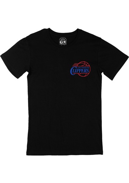 Cix Los Angeles Clippers Cep Logo Tasarımlı Siyah Tişört