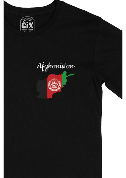 Afganistan Haritalı ve Bayraklı Cep Logo Tasarımlı Siyah Tişört fiyatları