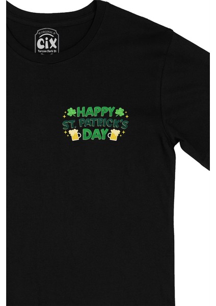 Cix Happy St Patricks Day Cep Logo Tasarımlı Siyah Tişört