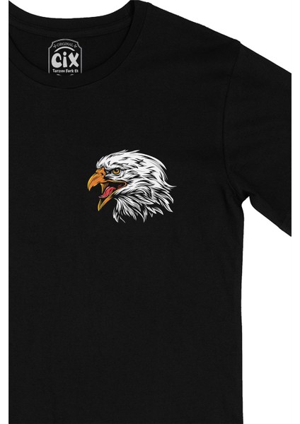 Cix Siyah Beyaz Kartal Cep Logo Tasarımlı Siyah Tişört fiyatları