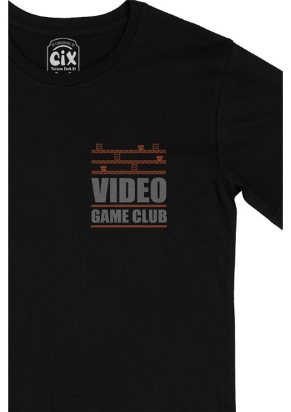 Cix Video Game Club Cep Logo Tasarımlı Siyah Tişört