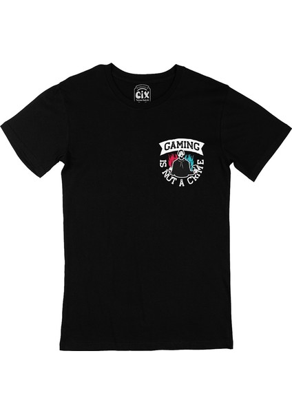 Cix Gaming Is Not A Crime Cep Logo Tasarımlı Siyah Tişört