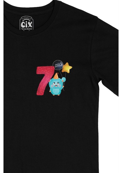 Cix Çocuğumun 7. Yaşına Özel Cep Logo Tasarımlı Siyah Tişört fiyatları